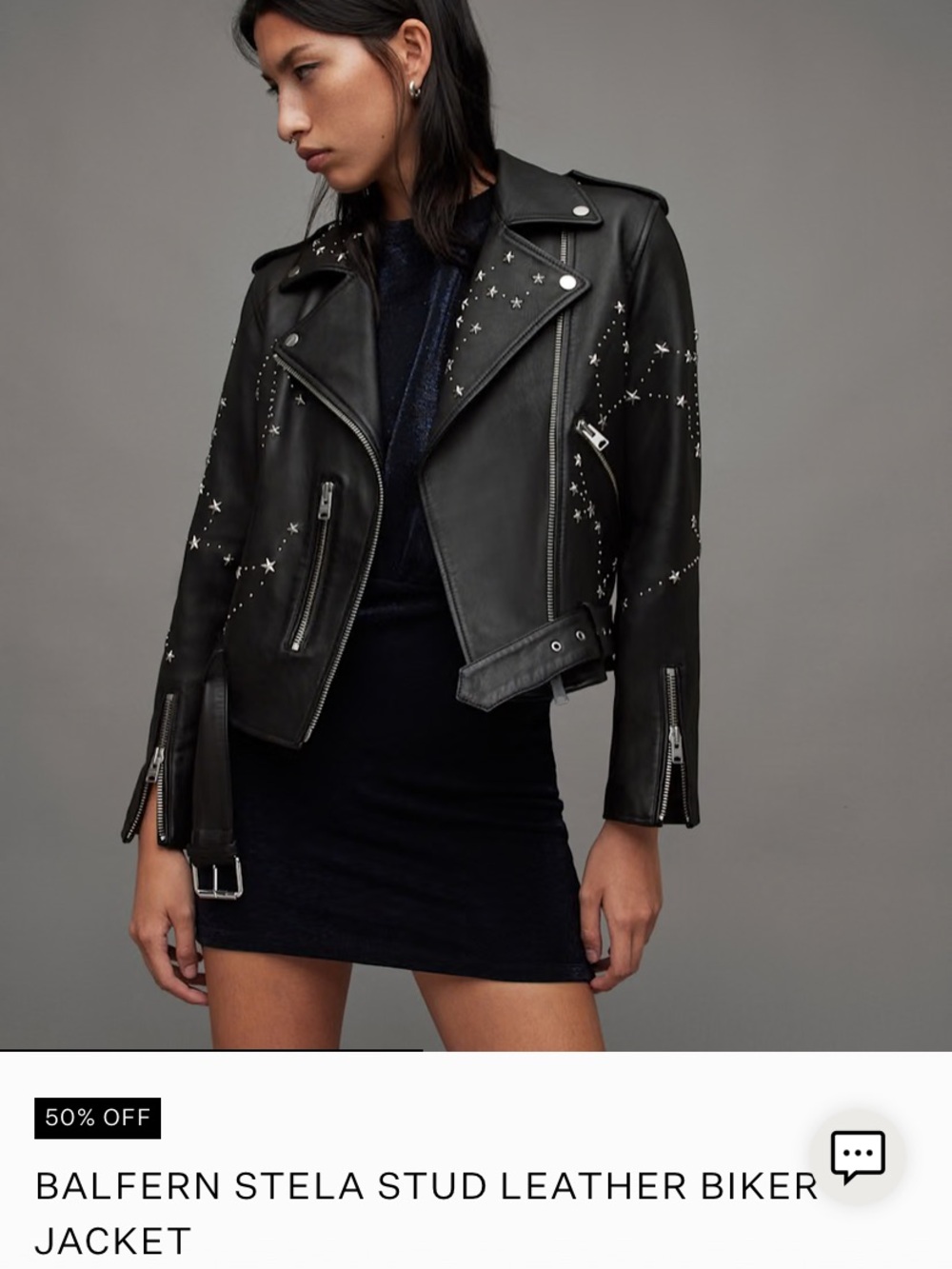 all saints leather balfern stela star studded moto jacket biker us 12 - Picture 4 of 14
